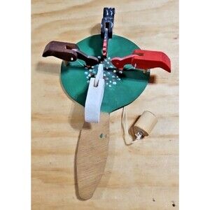 Vintage WOODEN Folk Art Chicken Hen Pecking Paddle Toy OZARKS handmade wood